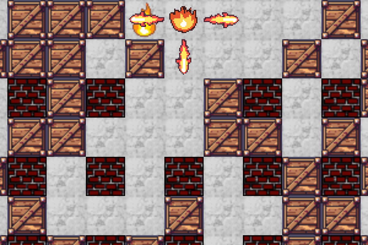 A bomb going off in the Boom Room maze of crates and brick walls